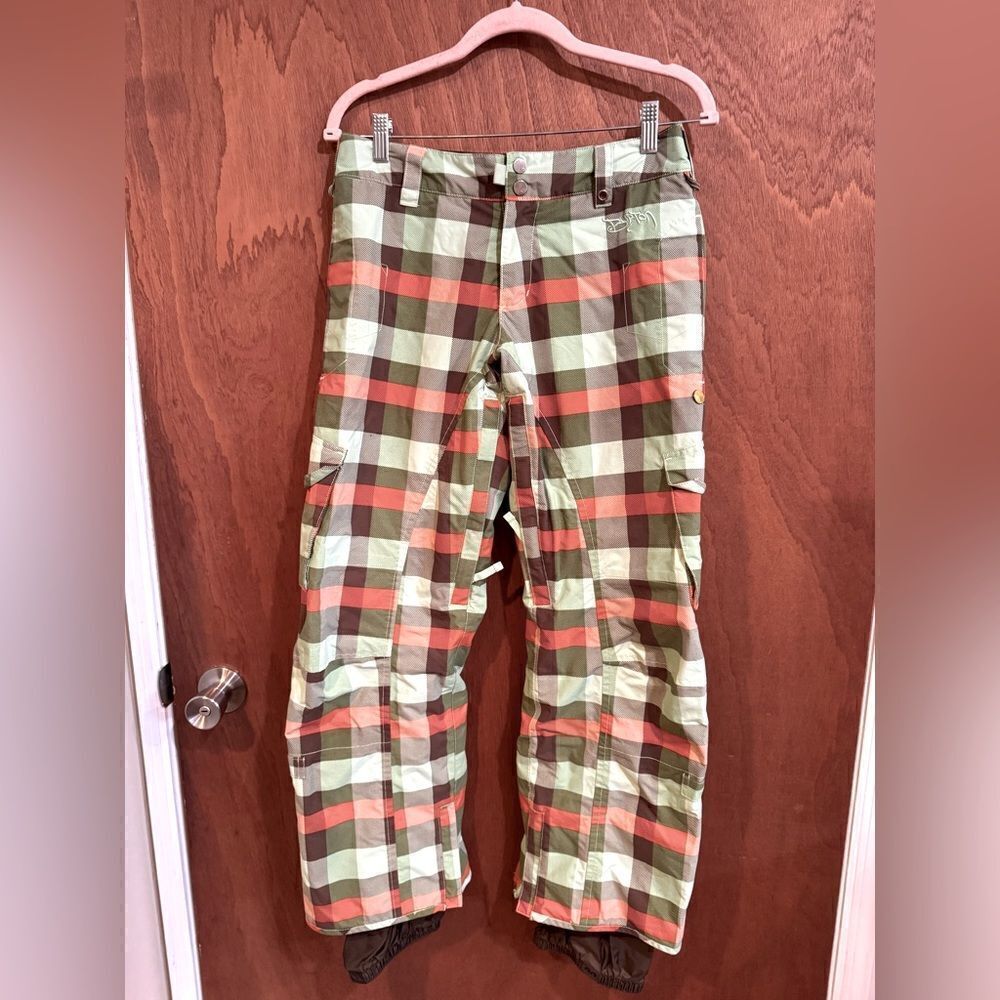 Burton Green And Orange Stow Cargo Snowboard Pants size XS